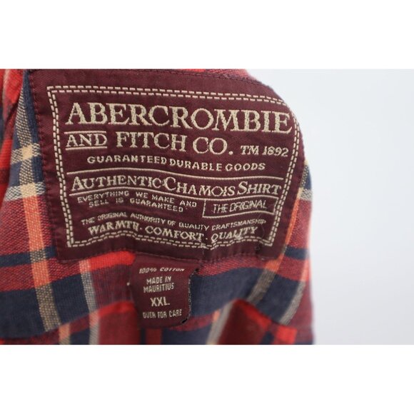 Vintage Abercrombie & Fitch Mens XXL Red & Navy Authentic Chamois Plaid Shirt - Picture 2 of 13
